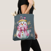 Girly Snowman Wintervakantie Kerst Schattige Tote Bag (Dichtbij)