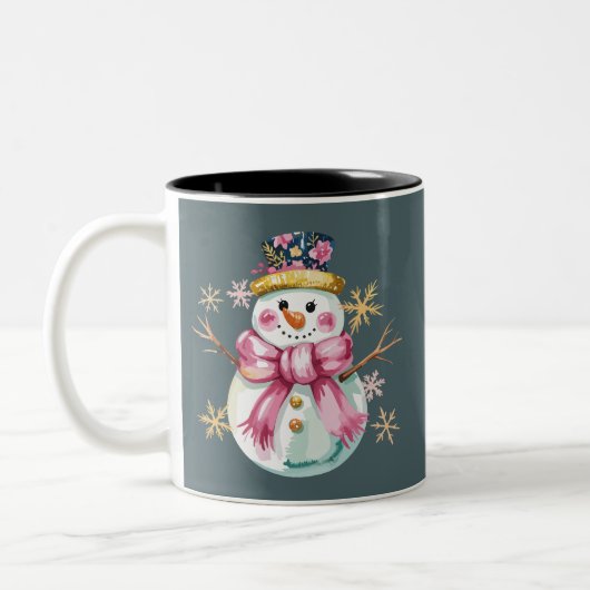 Girly Snowman Wintervakantie Kerst Schattige Tweekleurige Koffiemok (Links)
