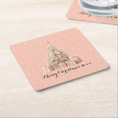 Girly Soft Roze Kerstboom & aangepaste groeten Kartonnen Onderzetters (Schuin)