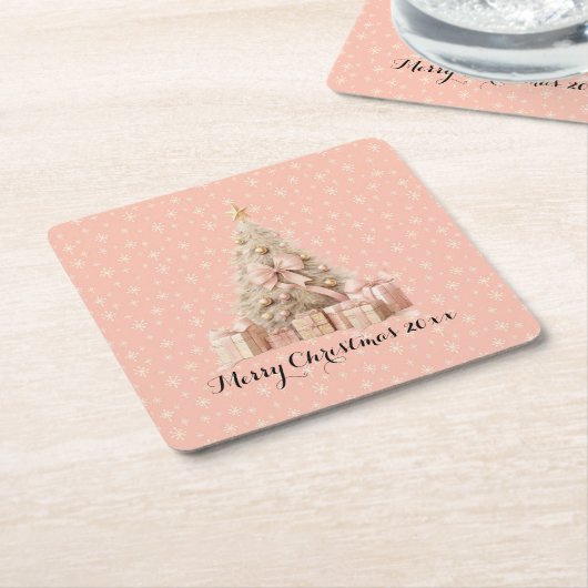 Girly Soft Roze Kerstboom & aangepaste groeten Kartonnen Onderzetters (Schuin)