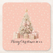 Girly Soft Roze Kerstboom & aangepaste groeten Kartonnen Onderzetters (Voorkant)