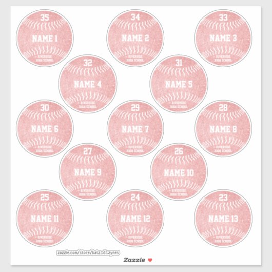 girly softball reeks van 13 namen van douanespeler sticker (Vel)
