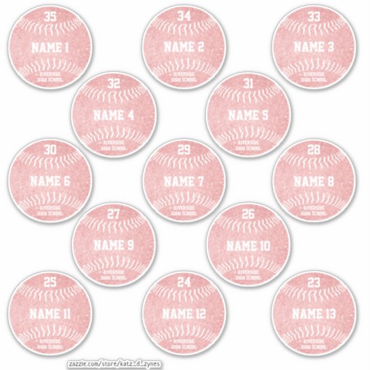 girly softball reeks van 13 namen van douanespeler sticker (Voorkant)