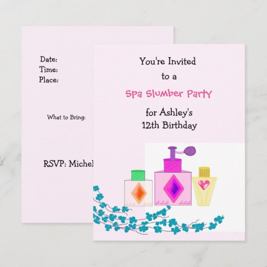 Girly Spa Slumber Party Kaart (Voorkant / Achterkant)
