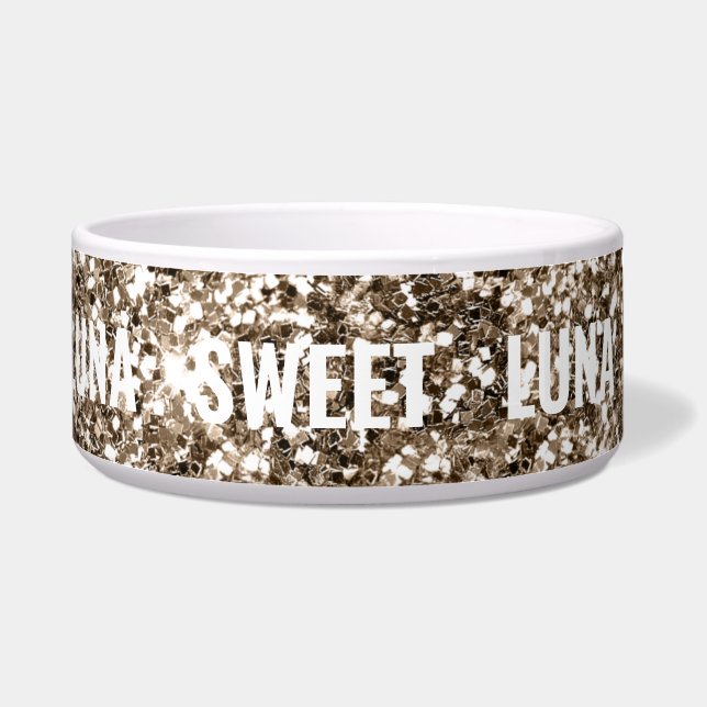 Girly Spark Glittery Sweet Luna Dog Name Pet Voerbakje (Links)