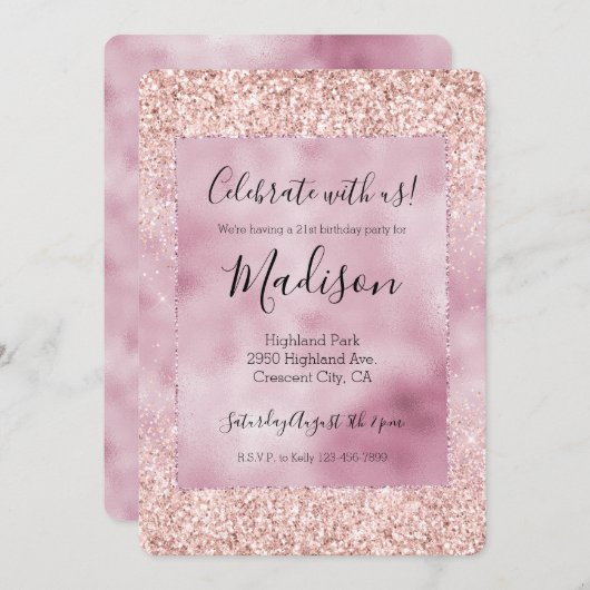 Girly Sparkle Pink Glitter Kaart (Voorkant / Achterkant)