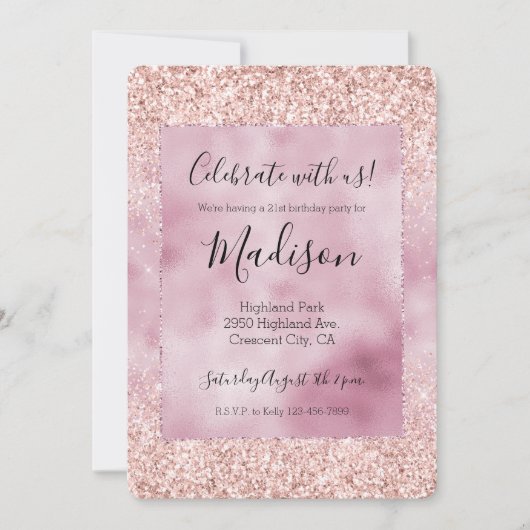 Girly Sparkle Pink Glitter Kaart (Voorkant)