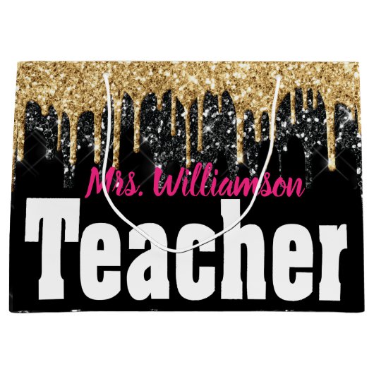 Girly Sparkle School Teacher Large Gift Bag Groot Cadeauzakje (Voorkant)
