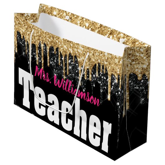 Girly Sparkle School Teacher Large Gift Bag Groot Cadeauzakje (Voorkant Gekanteld)
