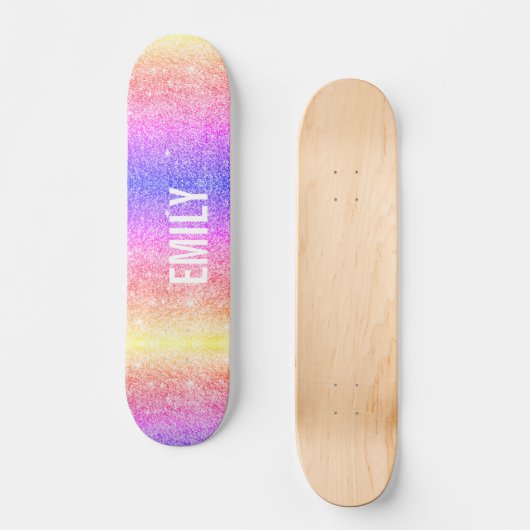 Girly Sparkles Rainbow Persoonlijk Skateboard (Voorkant)
