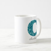 Girly Sparkly Blauwgroen Glitter Letter C Monogram Koffiemok (Voorkant rechts)