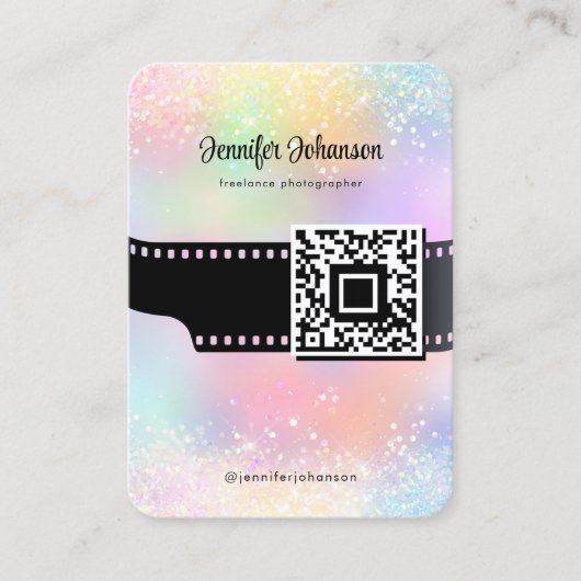 Girly Sparkly Glitter Film Roll Camera QR Code Visitekaartje (Voorkant)