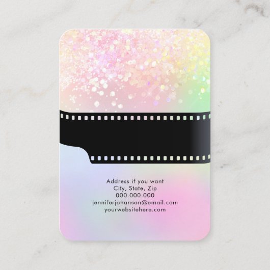 Girly Sparkly Glitter Film Roll Camera QR Code Visitekaartje (Achterkant)