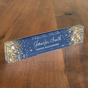 Girly Sparkly Gold Glitter Navy Blue Naambordje
