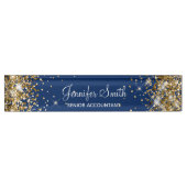 Girly Sparkly Gold Glitter Navy Blue Naambordje (Voorkant)