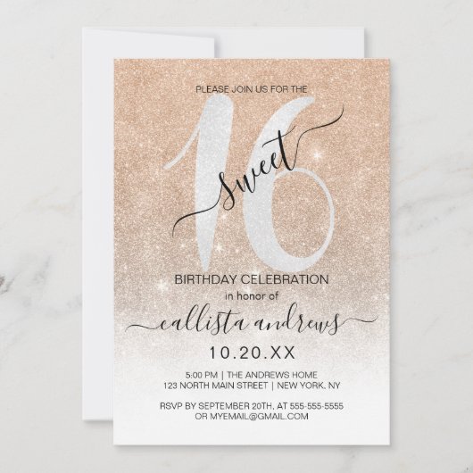 Girly Sparkly Gold White Glitter Ombre Sweet 16 Kaart (Voorkant)