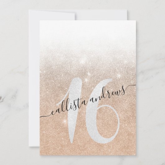 Girly Sparkly Gold White Glitter Ombre Sweet 16 Kaart (Achterkant)