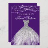 Girly Sparkly Paarse met Diamond Dress Sweet 16 Kaart (Voorkant / Achterkant)