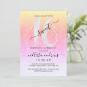 Girly Sparkly Rainbow Glitter Ombre Sweet 16 Kaart (Staand voorkant)