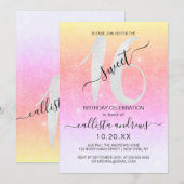 Girly Sparkly Rainbow Glitter Ombre Sweet 16 Kaart (Voorkant / Achterkant)