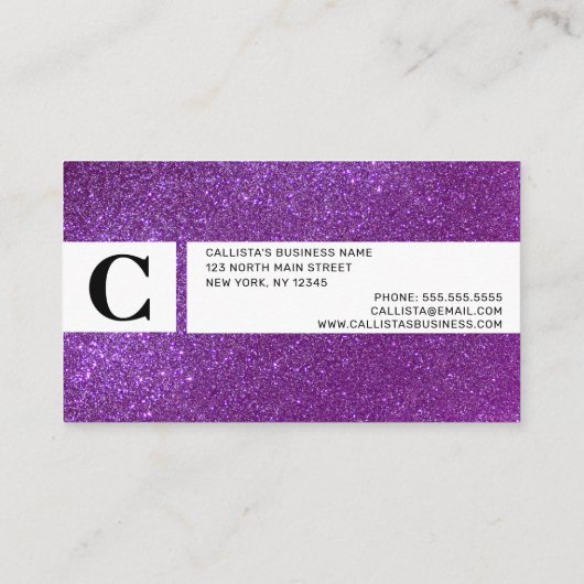 Girly Sparkly Royal Paars Glitter Afsprakenkaartje (Achterkant)