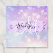 Girly Sparkly Unicorn Rainbow Hearts Monogram Bedankjes Labels (Achterkant)