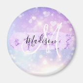 Girly Sparkly Unicorn Rainbow Hearts Monogram Magneet (Voorkant)