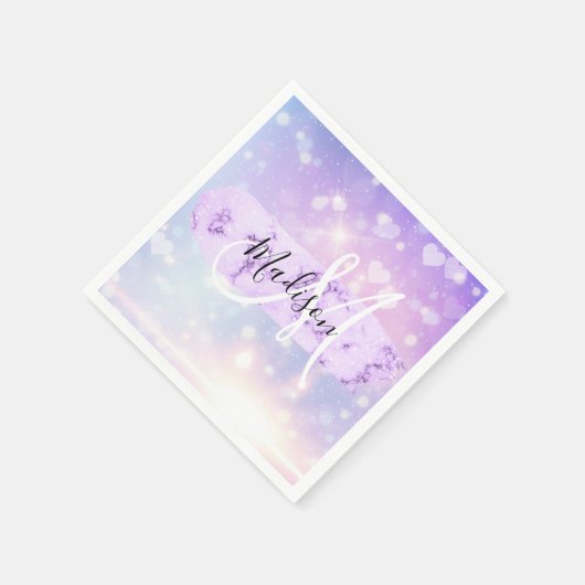 Girly Sparkly Unicorn Rainbow Hearts Monogram Servet (Hoek)