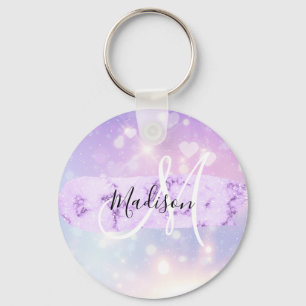 Girly Sparkly Unicorn Rainbow Hearts Monogram Sleutelhanger