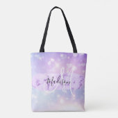 Girly Sparkly Unicorn Rainbow Hearts Monogram Tote Bag (Achterkant)