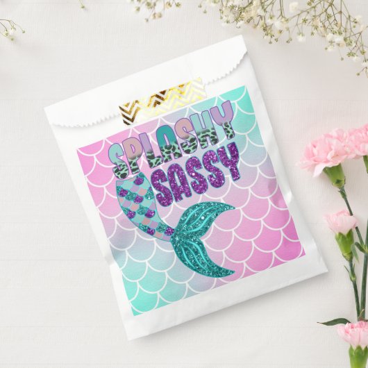 Girly Splashy Sassy Pink Paars Green Mermaid Tail Bedankzakje (Gezegeld)