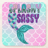 Girly Splashy Sassy Pink Paars Green Mermaid Tail Kartonnen Onderzetters (Voorkant)