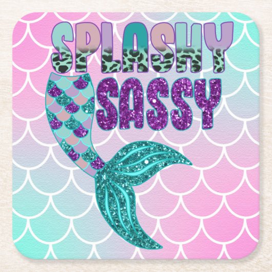 Girly Splashy Sassy Pink Paars Green Mermaid Tail Kartonnen Onderzetters (Voorkant)