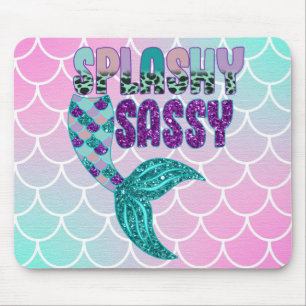 Girly Splashy Sassy Pink Paars Green Mermaid Tail Muismat