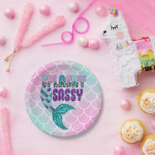 Girly Splashy Sassy Pink Paars Green Mermaid Tail Papieren Bordje (Feest)