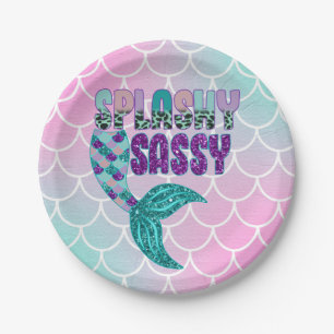 Girly Splashy Sassy Pink Paars Green Mermaid Tail Papieren Bordje