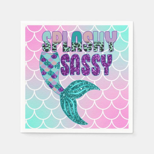 Girly Splashy Sassy Pink Paars Green Mermaid Tail Servet (Voorkant)
