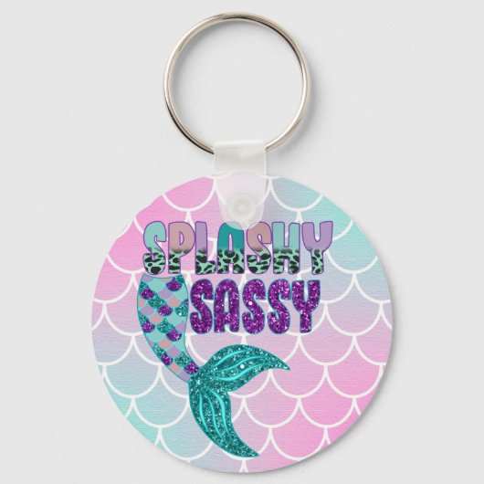 Girly Splashy Sassy Pink Paars Green Mermaid Tail Sleutelhanger (Voorkant)