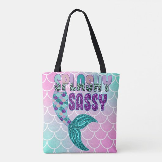 Girly Splashy Sassy Pink Paars Green Mermaid Tail Tote Bag (Achterkant)