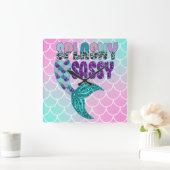 Girly Splashy Sassy Pink Paars Green Mermaid Tail Vierkante Klok (Huis)