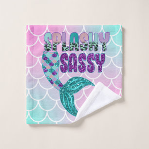 Girly Splashy Sassy Pink Paars Green Mermaid Tail Washandje