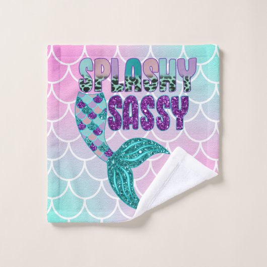 Girly Splashy Sassy Pink Paars Green Mermaid Tail Washandje (Wasdoekje)