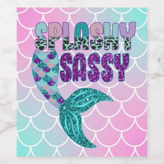 Girly Splashy Sassy Pink Paars Green Mermaid Tail Wijn Etiket (Enkel label)