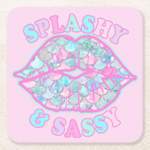 Girly Splashy & Sassy Pink Turquoise Mermaid Kiss Kartonnen Onderzetters