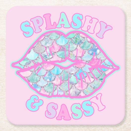 Girly Splashy & Sassy Pink Turquoise Mermaid Kiss Kartonnen Onderzetters (Voorkant)