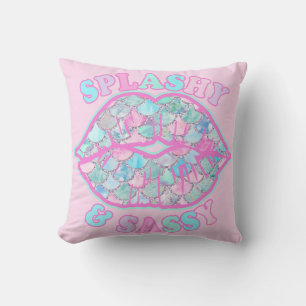 Girly Splashy & Sassy Pink Turquoise Mermaid Kiss Kussen