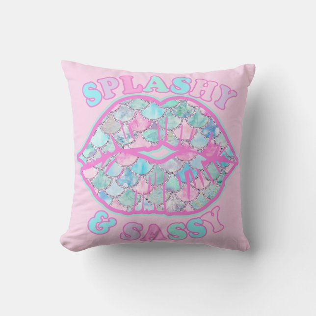 Girly Splashy & Sassy Pink Turquoise Mermaid Kiss Kussen (Voorkant)