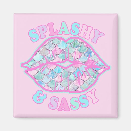 Girly Splashy & Sassy Pink Turquoise Mermaid Kiss Magneet (Voorkant)
