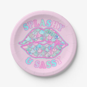 Girly Splashy & Sassy Pink Turquoise Mermaid Kiss Papieren Bordje