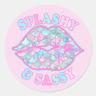Girly Splashy & Sassy Pink Turquoise Mermaid Kiss Ronde Sticker